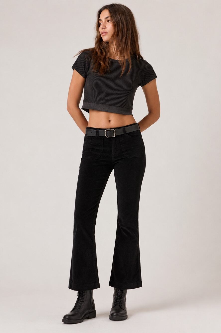 NWT Free People High Time Kick Flare Corduroy Pants Black Size 4 Women’s